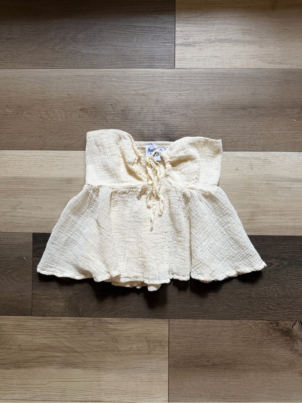 Princess Polly Cream Smocked Skirted Bottom with Front Tie Size 8